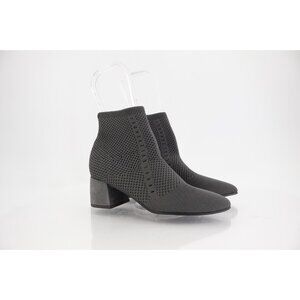 EILEEN FISHER Honey Stretch Knit Sock Ankle Booties Size 5 Grey Block Heel